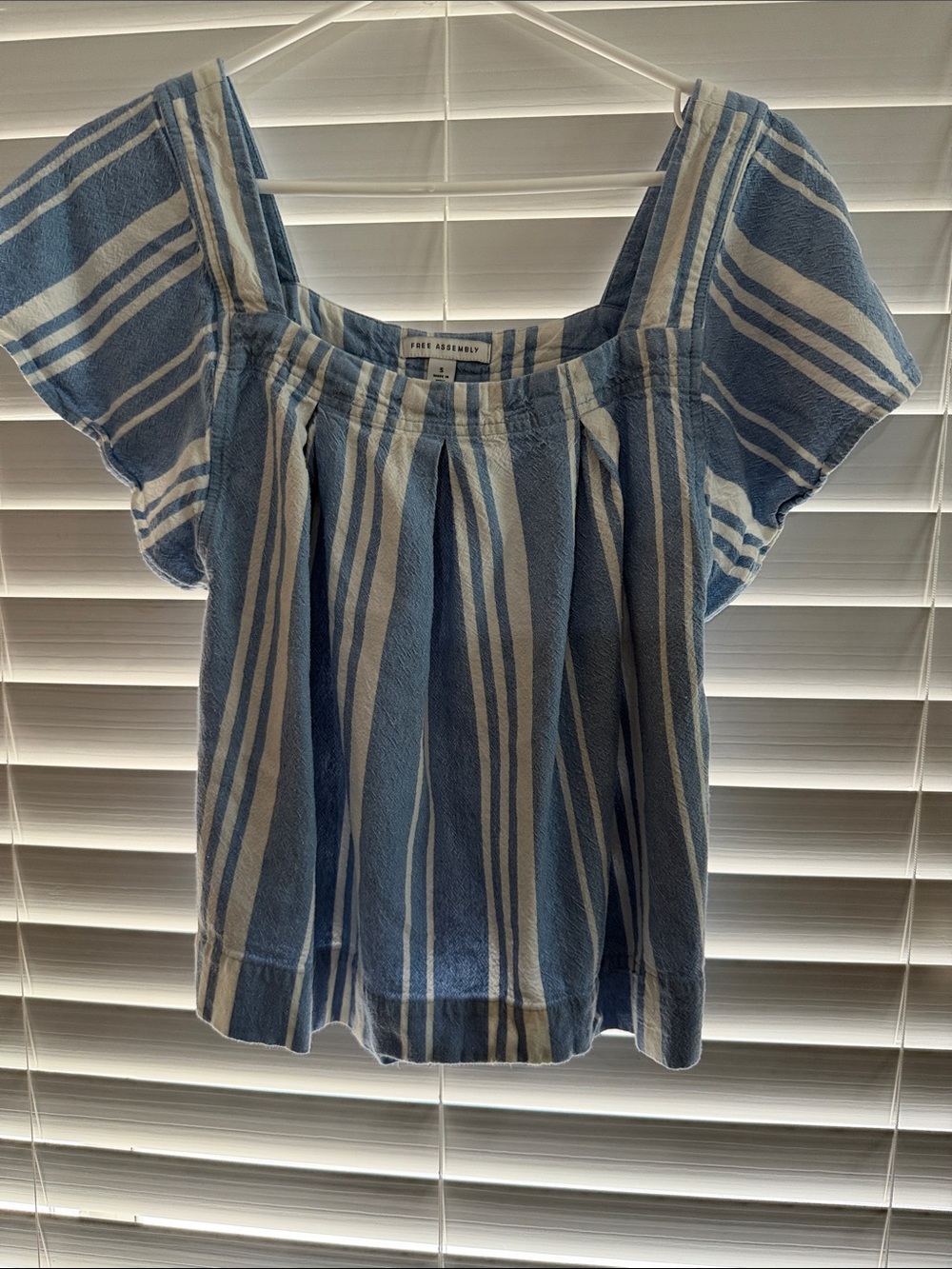 Blue and White Striped Square-Neck Women's Top
